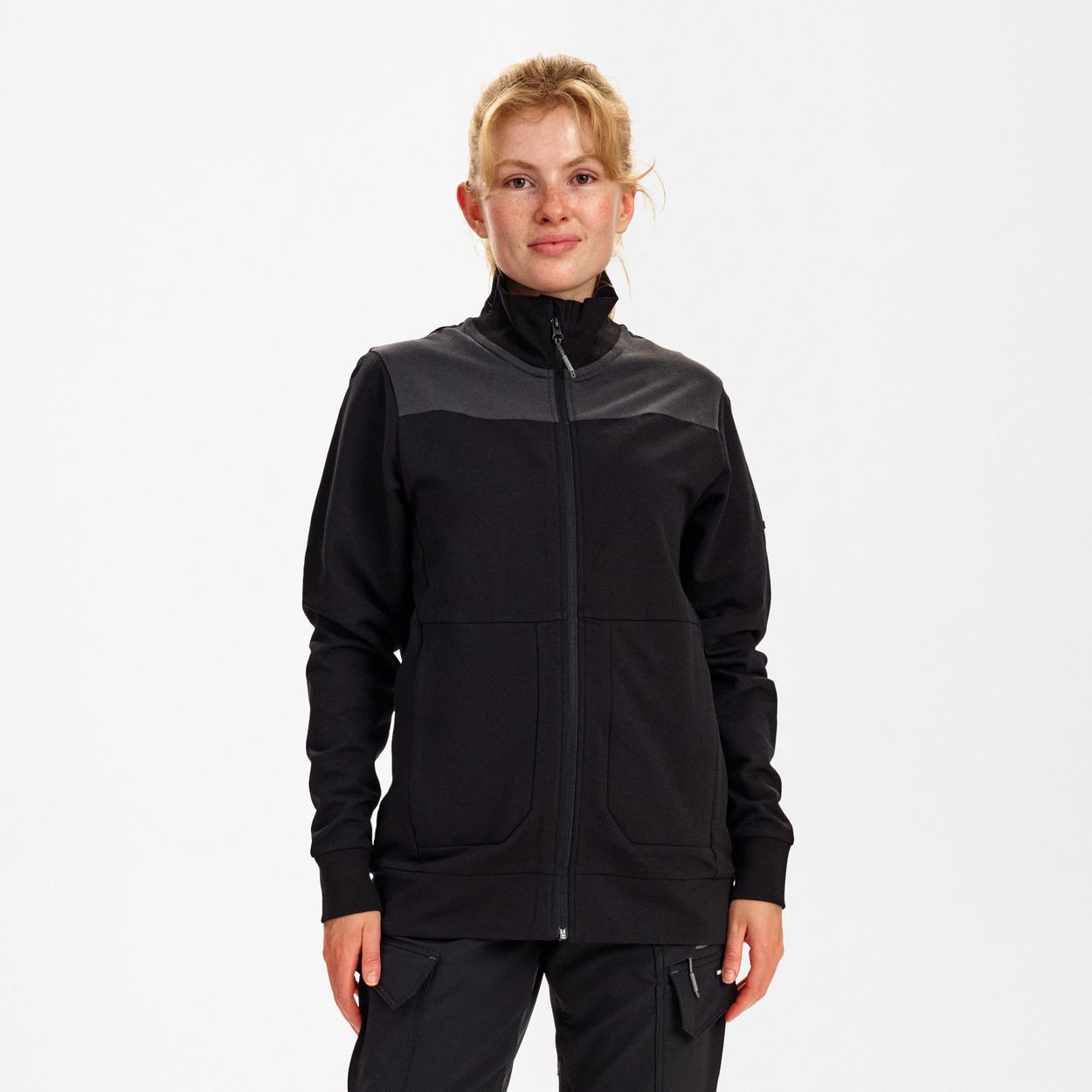 ENGEL Entire Damen Sweatcardigan mit Kragen in Schwarz/Anthrazit Grau, Größe XS