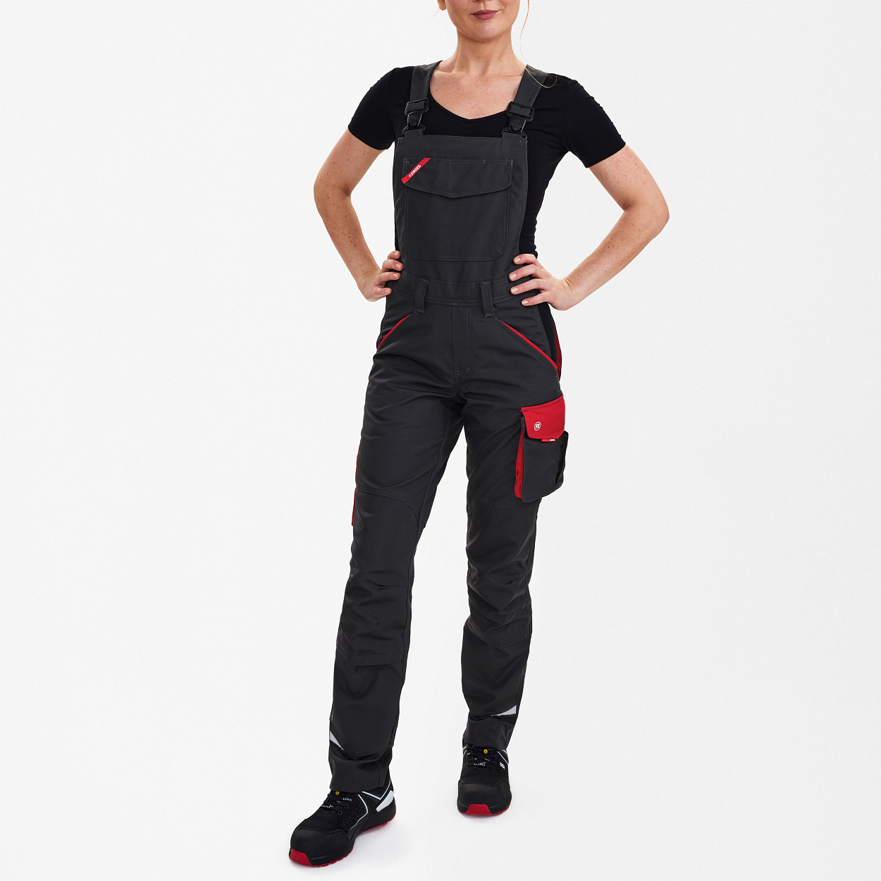 ENGEL Galaxy Damen Latzhose in Anthrazit Grau/Tomato Red, Größe 48