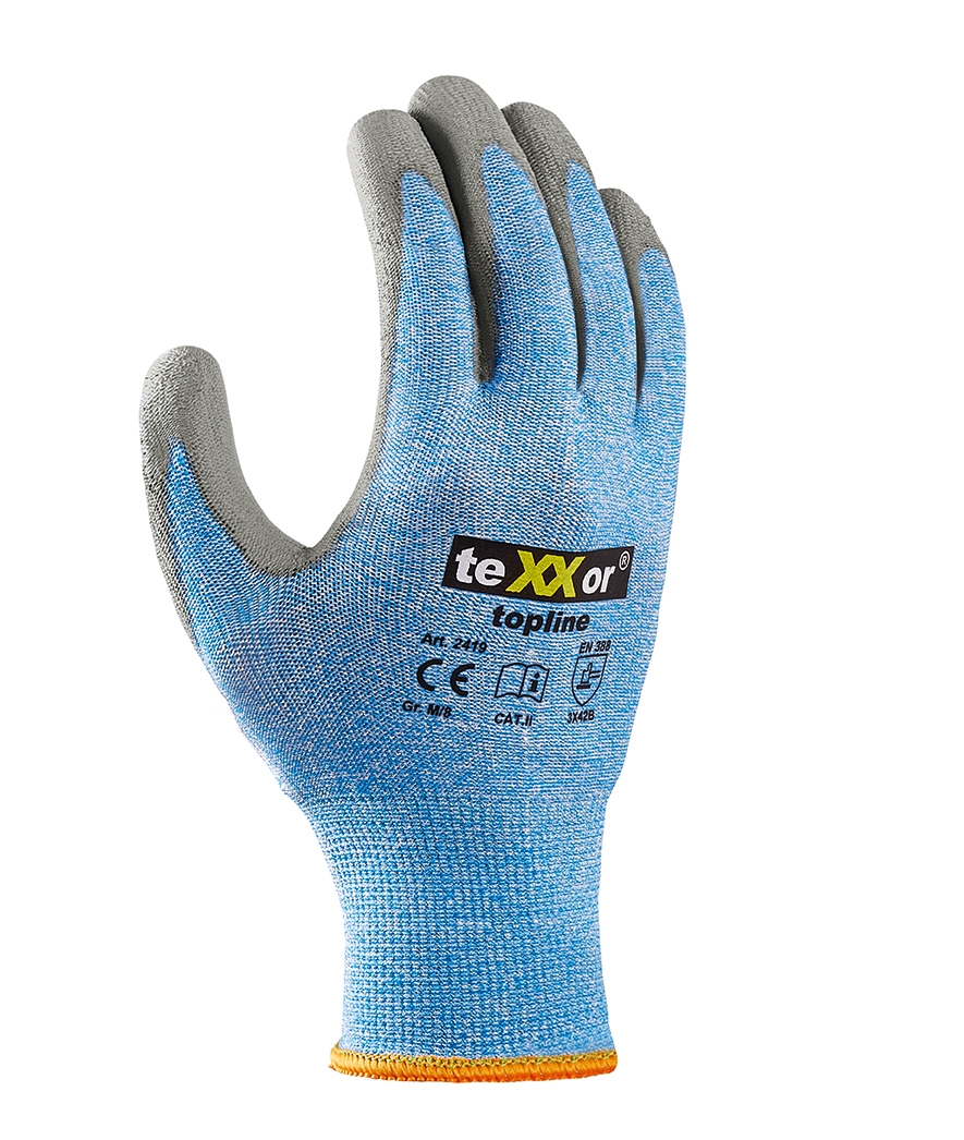 teXXor® Schnittschutz-Strickhandschuhe PU-BESCHICHTUNG in Grau, Größe 7