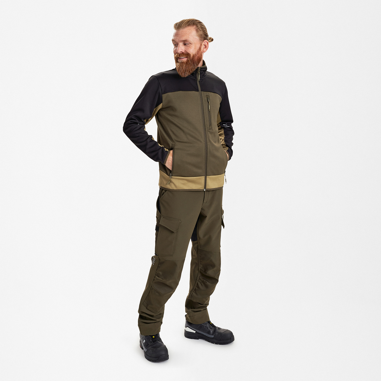 ENGEL Entire Midlayer-Cardigan in Forest Green/Schwarz, Größe XS