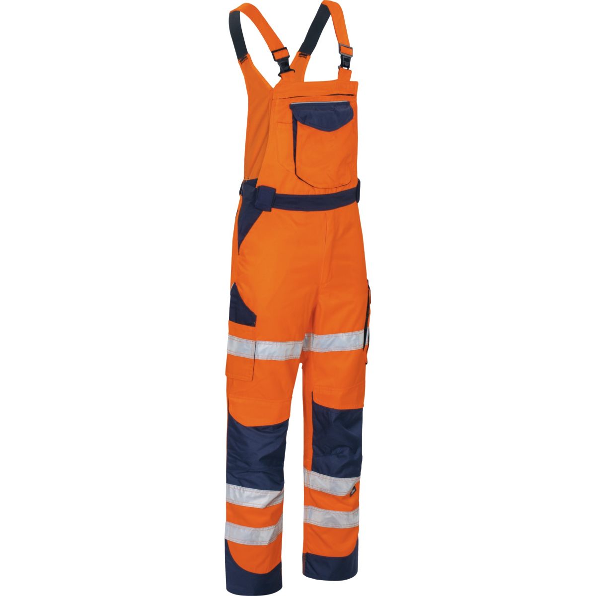 Warnschutz-Kontrast-Latzhose leuchtorange-marine von Vizwell Warnschutz-Kontrast-Latzhose leuchtorange-marine von Vizwell