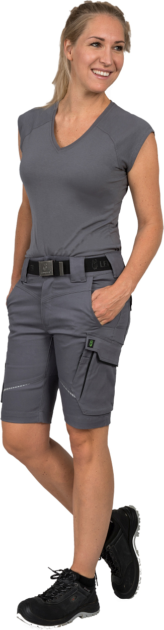 Damen T-Shirt "Lisa" Flex Line Grau FLXDT, Gr. 36 von Leibwächter Damen Shorts Flex Line Grau/Schwarz FLXDK, Gr. 52 von Leibwächter