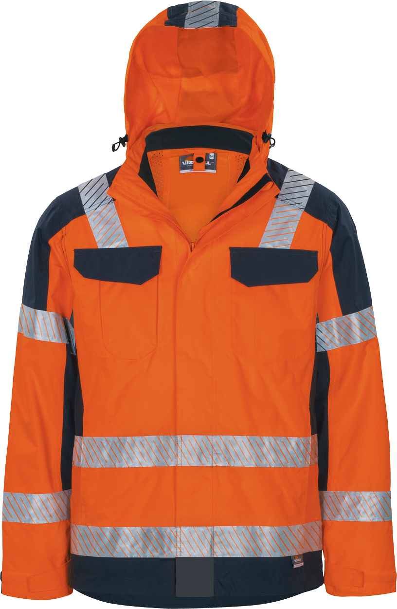 Warnschutz-Kontrast Außenjacke leuchtorange-marine in Gr. XXL von Vizwell