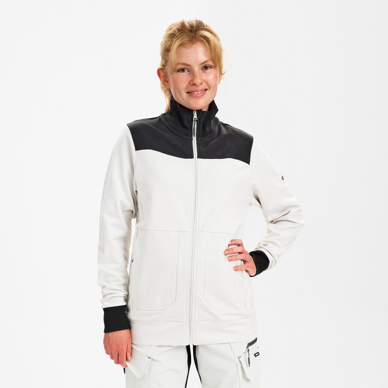 ENGEL Entire Damen Sweatcardigan mit Kragen in Bone White / Anthracite Grey, Größe XS