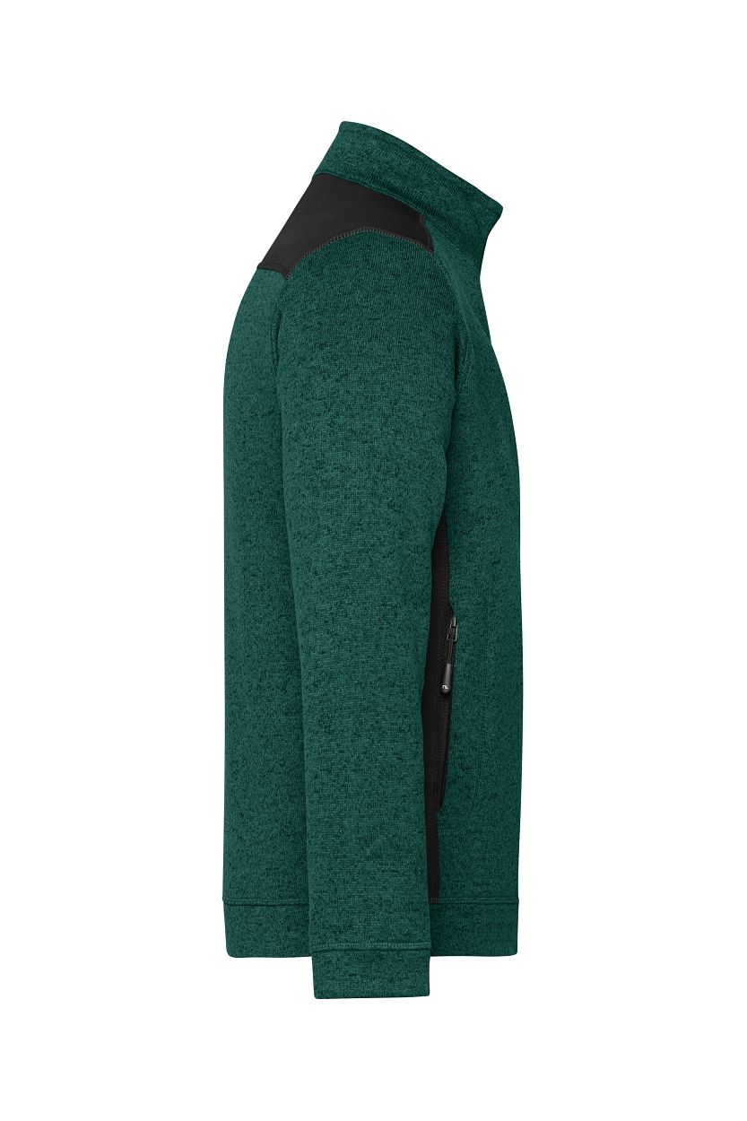 Men's Knitted Workwear Fleece Jacket - STRONG - "JN862" in Dark-Green-Melange/Black, Größe 6XL - Daiber
