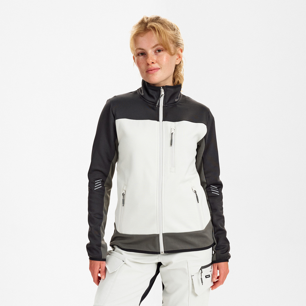 ENGEL Entire Damen Midlayer-Cardigan in Bone White / Anthracite Grey, Größe XS