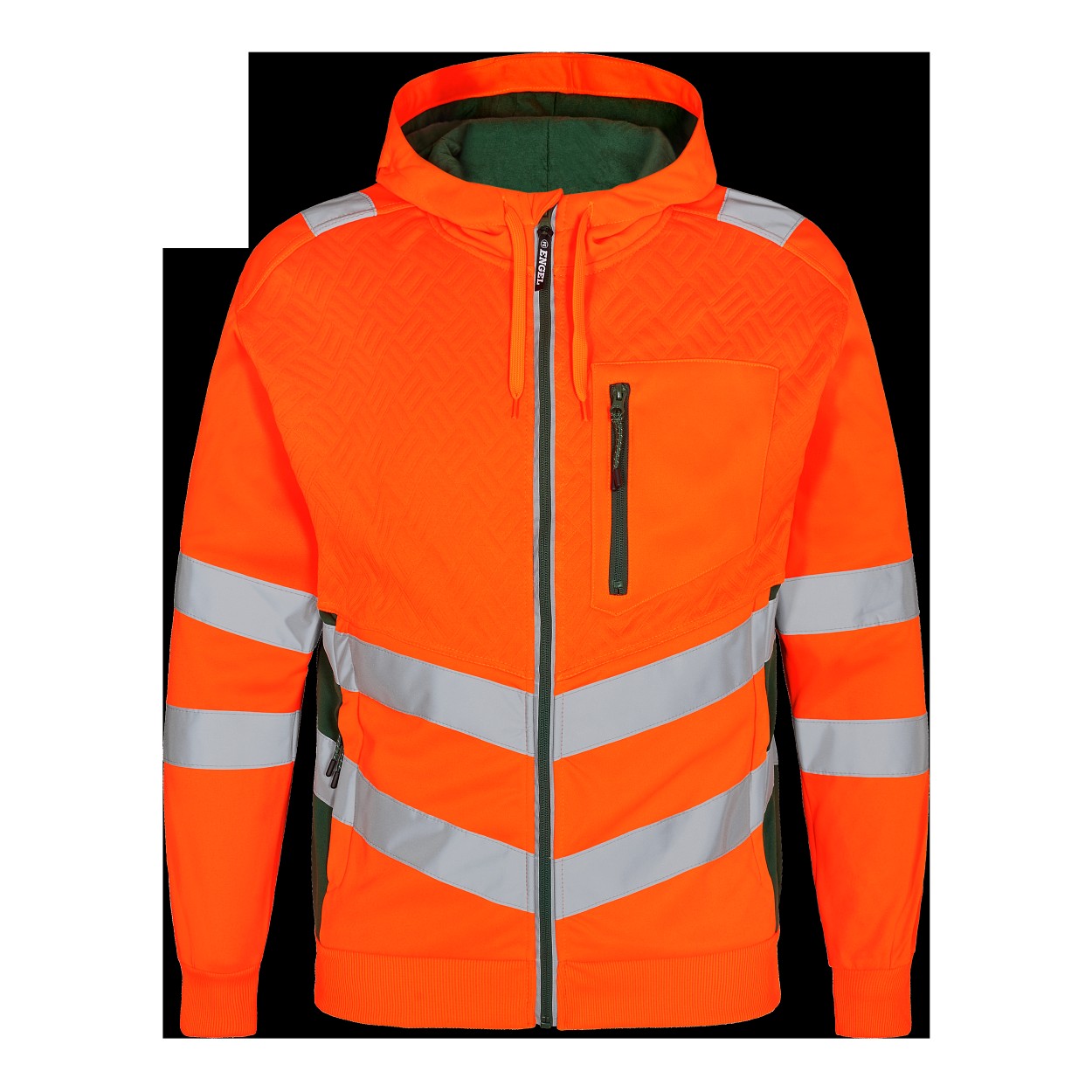 ENGEL Safety Sweatcardigan in Orange/Grün, Größe XS