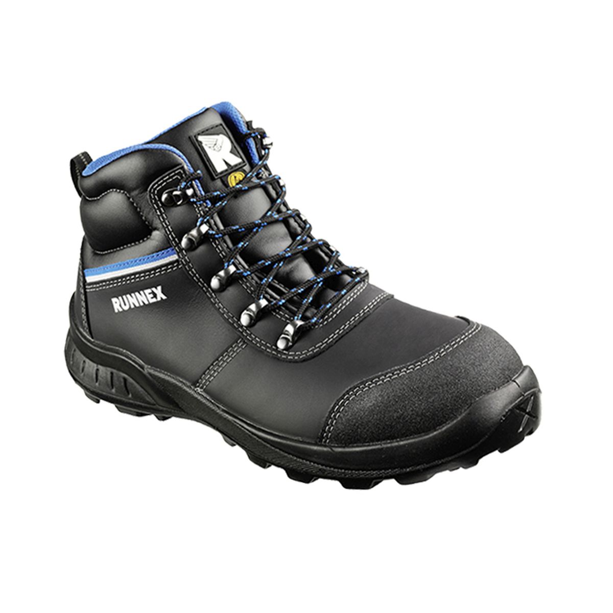 RUNNEX® S2 ESD-Sicherheitsschnürstiefel TeamStar in Schwarz / Blau, Gr. 46