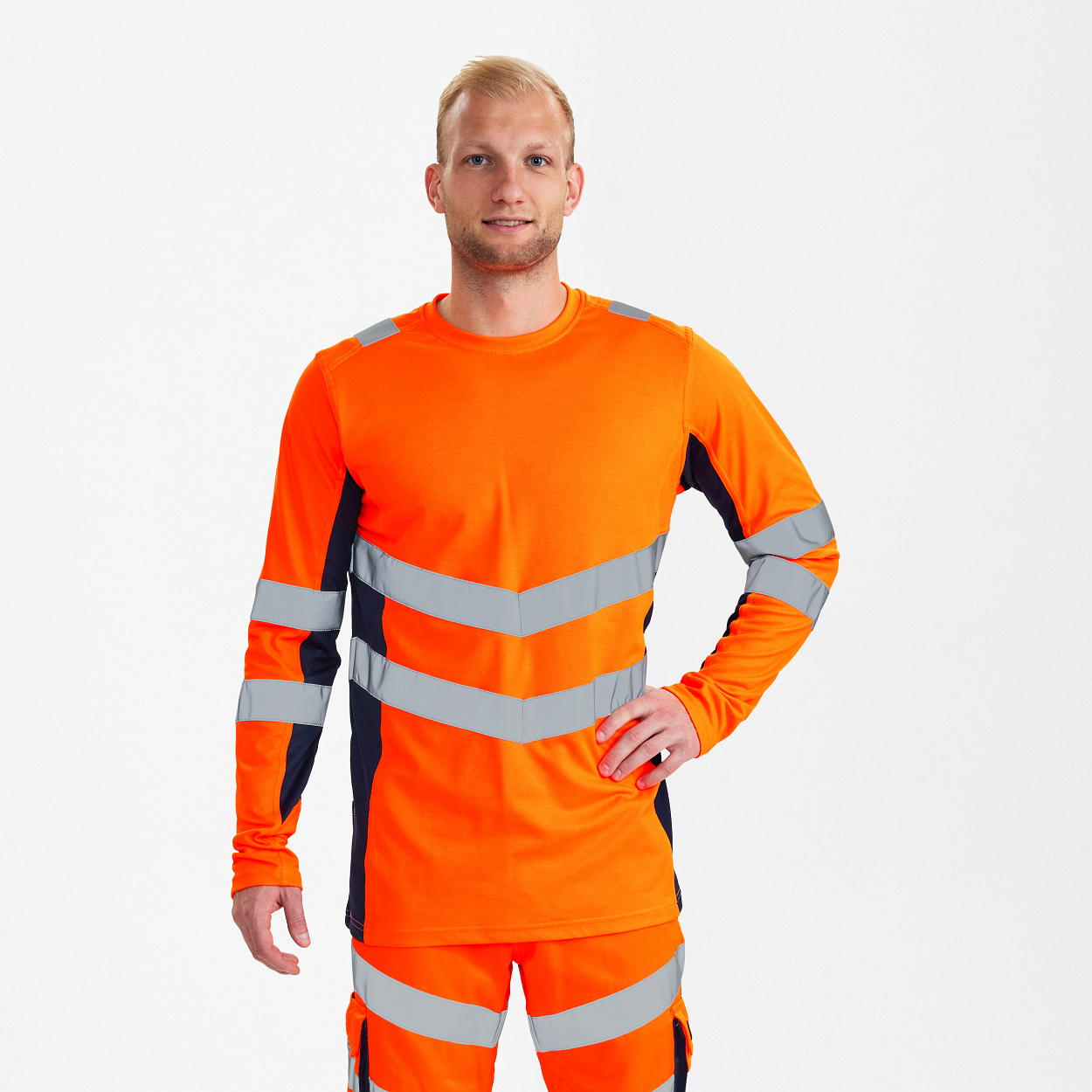 ENGEL Safety Langarm-Shirt in Orange/Blue ink, Größe XS
