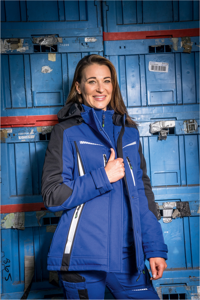 Damen Winter-Softshelljacke Kornblau/Schwarz FLXDI, Gr. 52 von Leibwächter