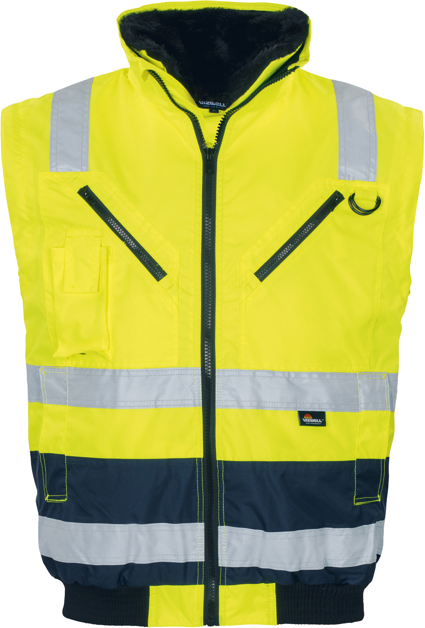 Warnschutz-Kontr.-Pilotenjacke leuchtgelb-marine in Gr. XXL von Vizwell