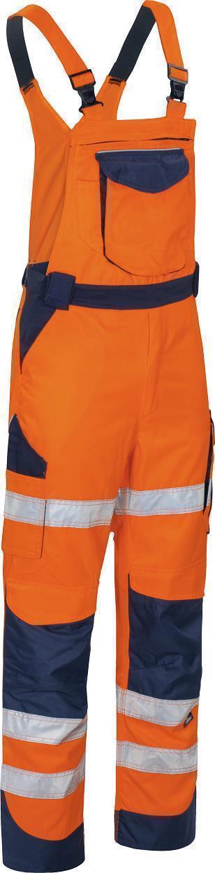 Warnschutz-Kontrast-Latzhose leuchtorange-marine in Gr. 98 von Vizwell