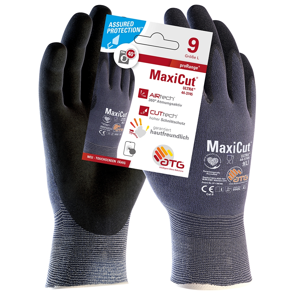 MaxiCut® Ultra™ Nylon-Strickhandschuhe (44-3745 HCT), SB-Verpackung in Blau, Größe 6