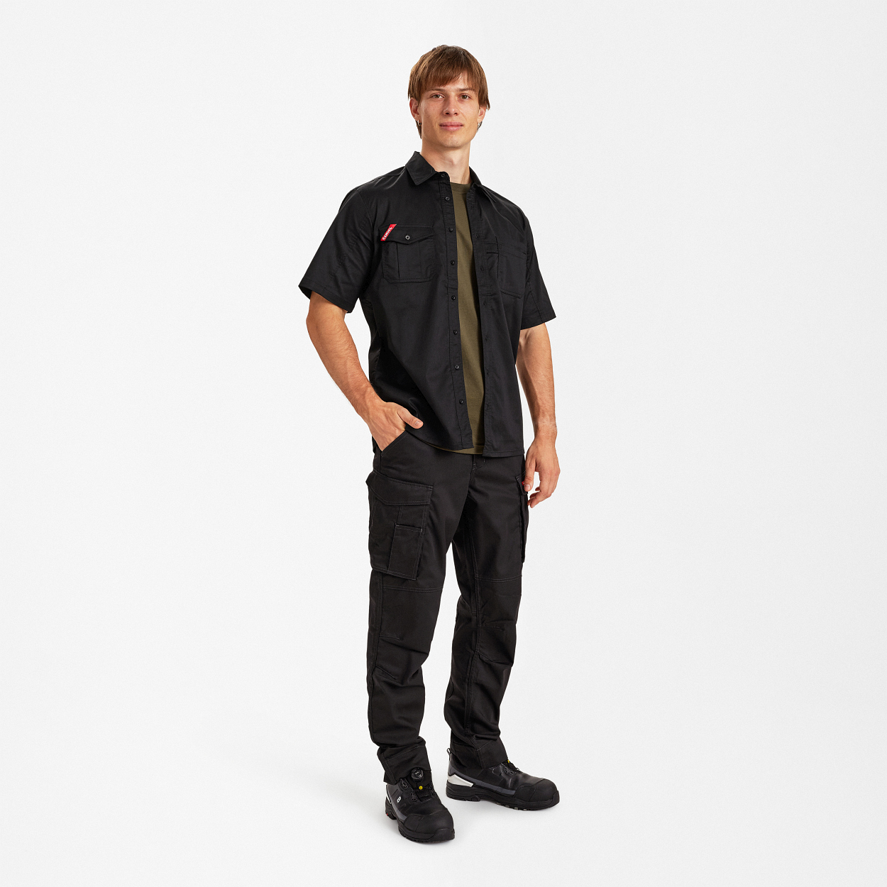 ENGEL Extend kurzärmliges Arbeitshemd mit Stretch in Schwarz, Größe XS