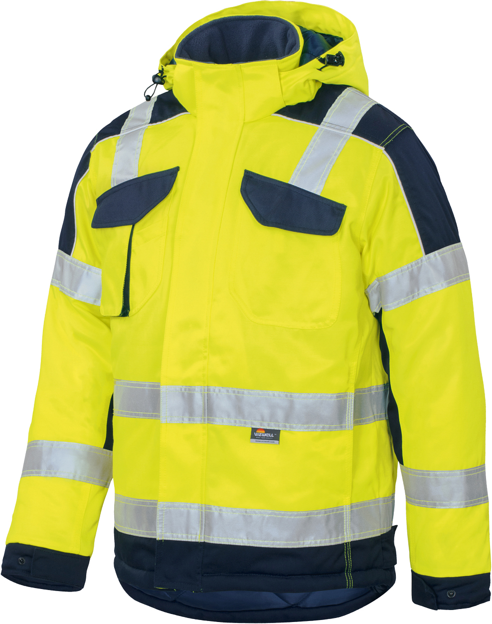 Warnschutz-Kontrast-Jacke leuchtgelb-marine in Gr. XXL von Vizwell