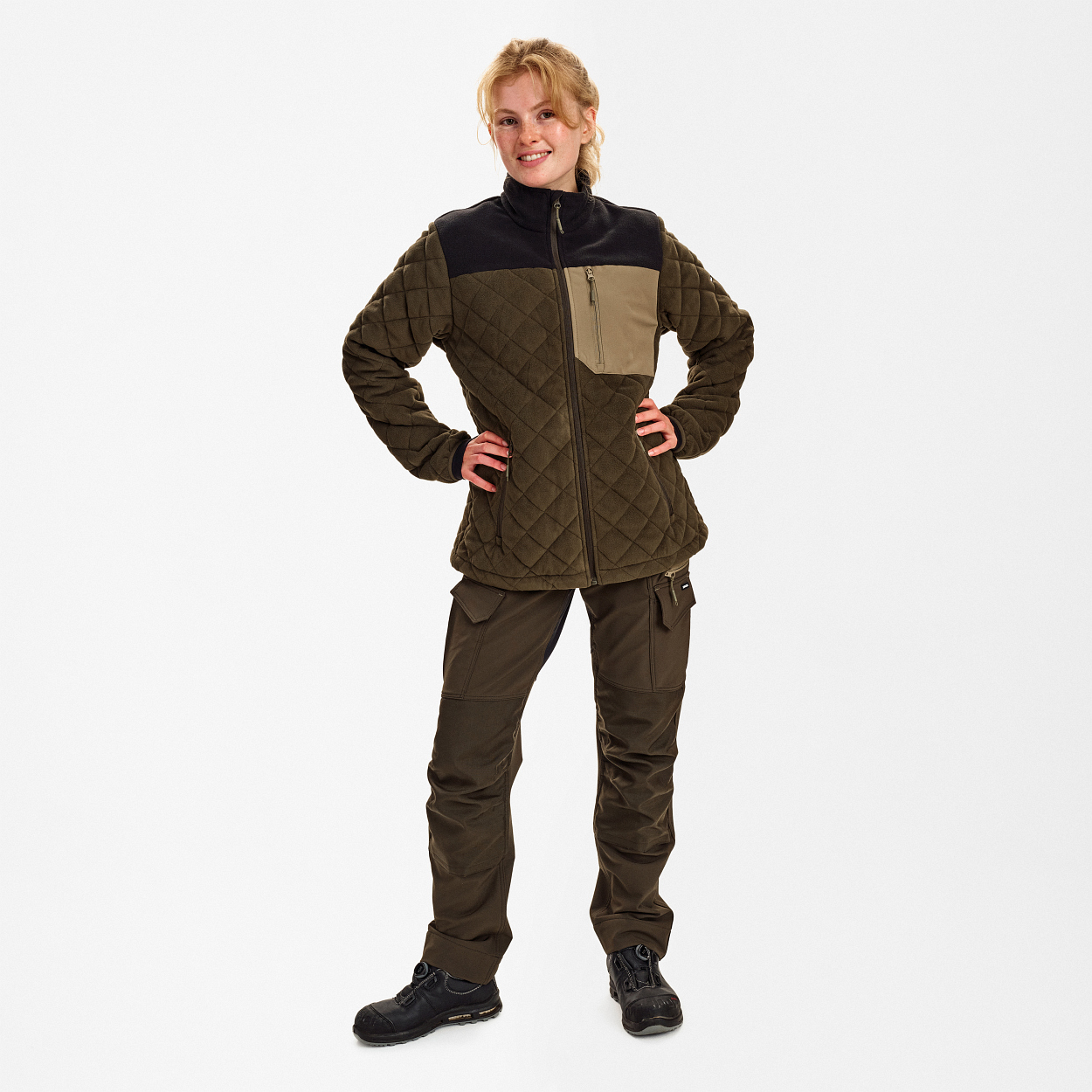 ENGEL Entire Damen Gestepptes-Fleecejacke in Forest Green/Schwarz, Größe XS