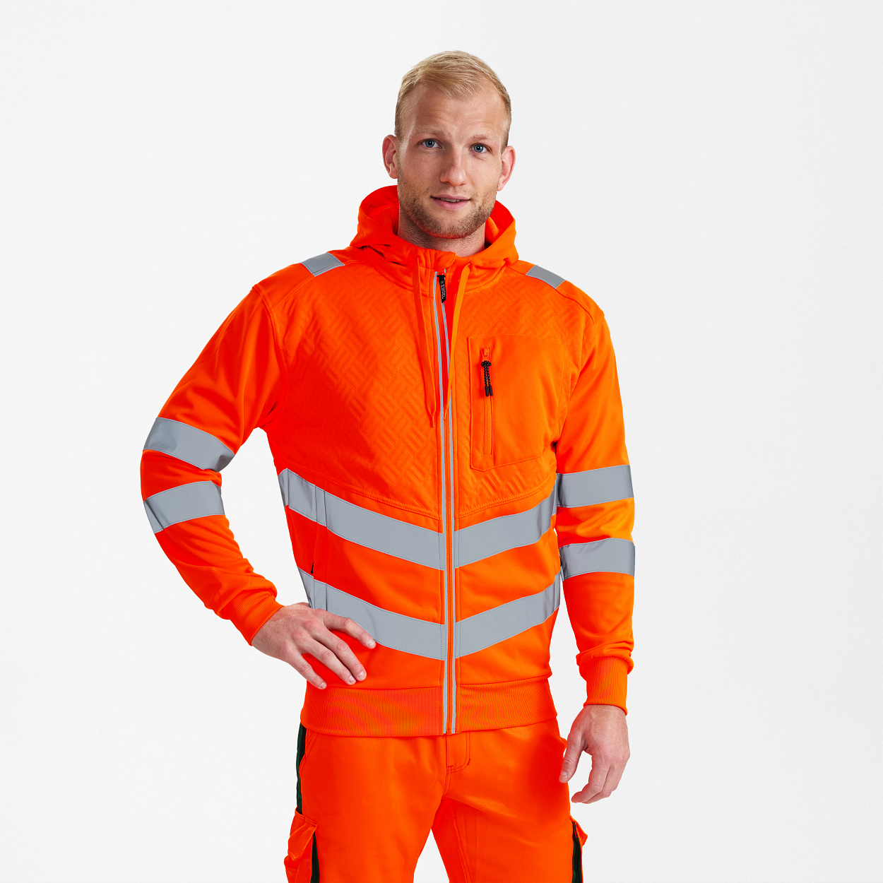 ENGEL Safety Sweatcardigan in Hi-vis Orange, Größe XS