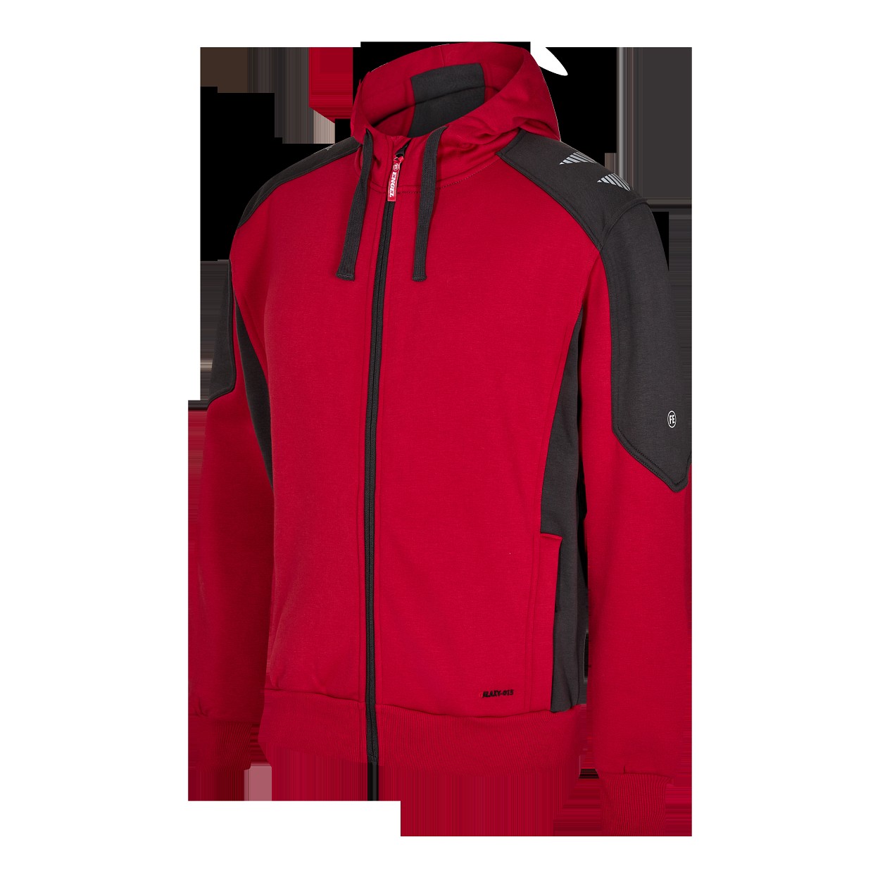 ENGEL Galaxy Sweatcardigan mit Kapuze in Tomato Red/Anthrazit Grau, Größe XS