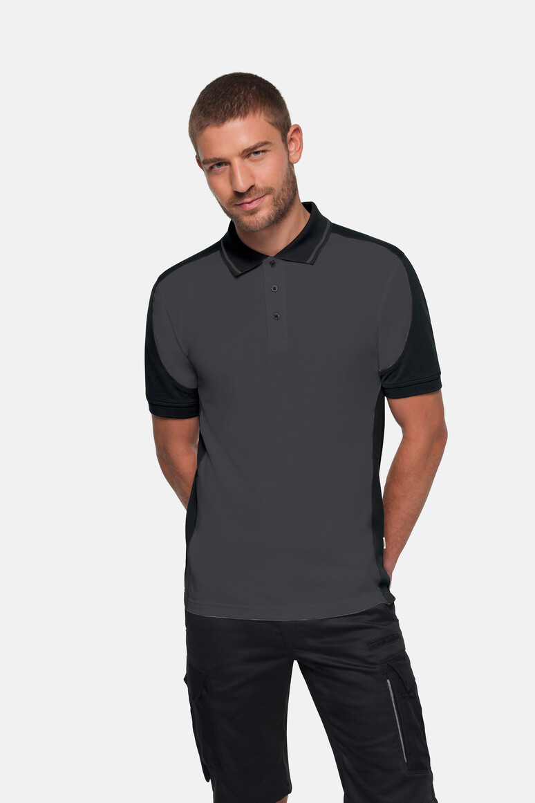 HAKRO 539 Poloshirt Contrast MIKRALINAR® ECO in Karbongrau/Schwarz, Größe 6XL