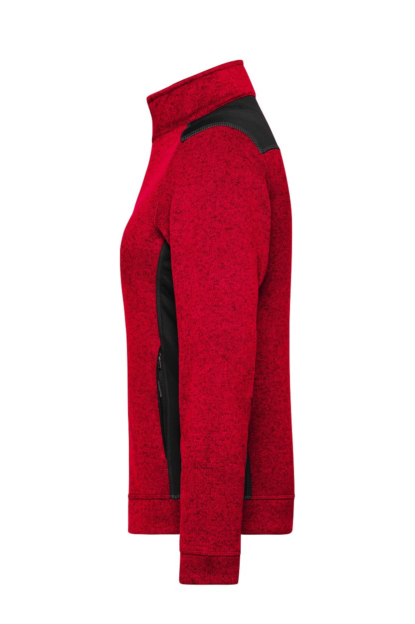 Ladies' Knitted Workwear Fleece Jacket - STRONG - "JN861" in Red-Melange/Black, Größe 4XL - Daiber