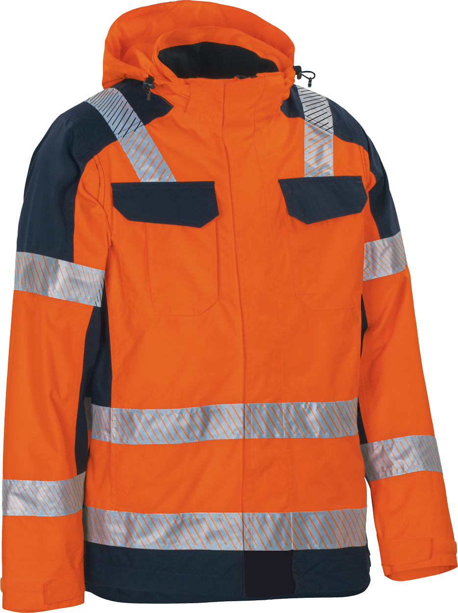 Warnschutz-Kontrast Außenjacke leuchtorange-marine in Gr. XXL von Vizwell