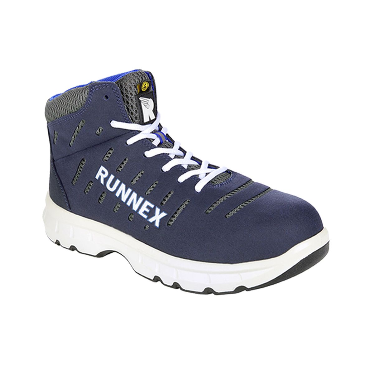RUNNEX® S1P-ESD-Sicherheitsschnürstiefel FlexStar in Blau / Weiß / Grau, Gr. 48