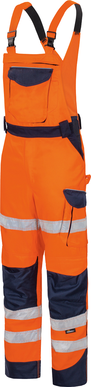 Warnschutz-Kontrast-Latzhose leuchtorange-marine in Gr. 98 von Vizwell