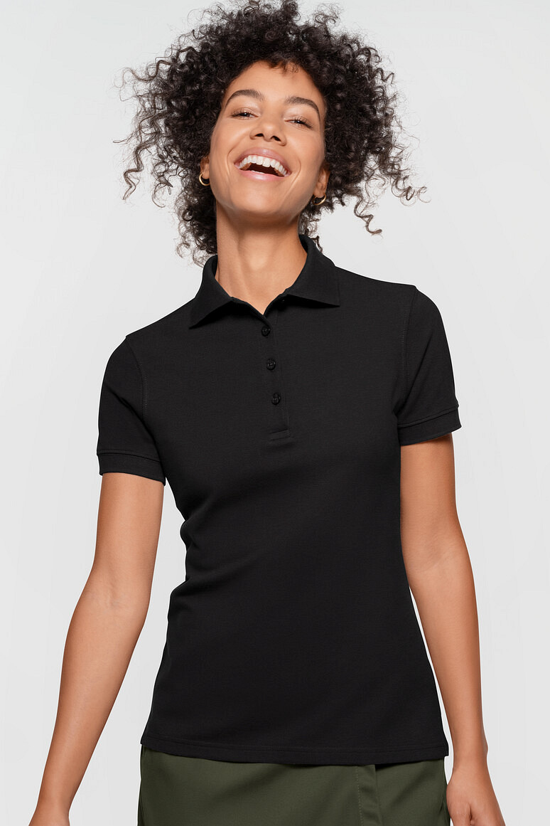 HAKRO 303 Label Free Damen Poloshirt Heavy MIKRALINAR® ECO in schwarz, Größe 6XL