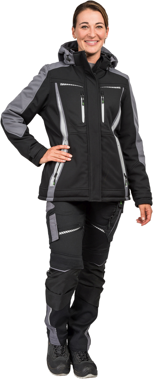 Damen Winter-Softshelljacke Schwarz/Grau FLXDI, Gr. 34 von Leibwächter Damen Winter-Softshelljacke Schwarz/Grau FLXDI, Gr. 52 von Leibwächter