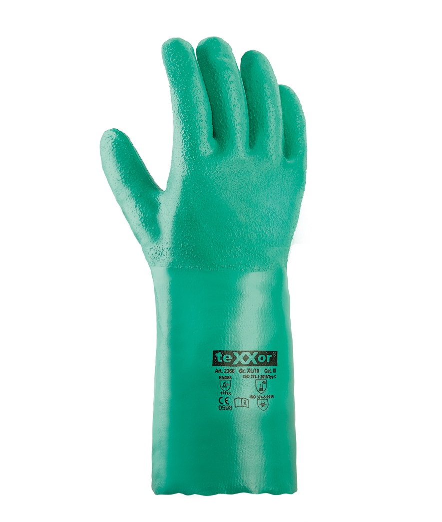 teXXor® Nitril-Handschuhe GERAUTE OBERFLÄCHE in Grün, Größe 10