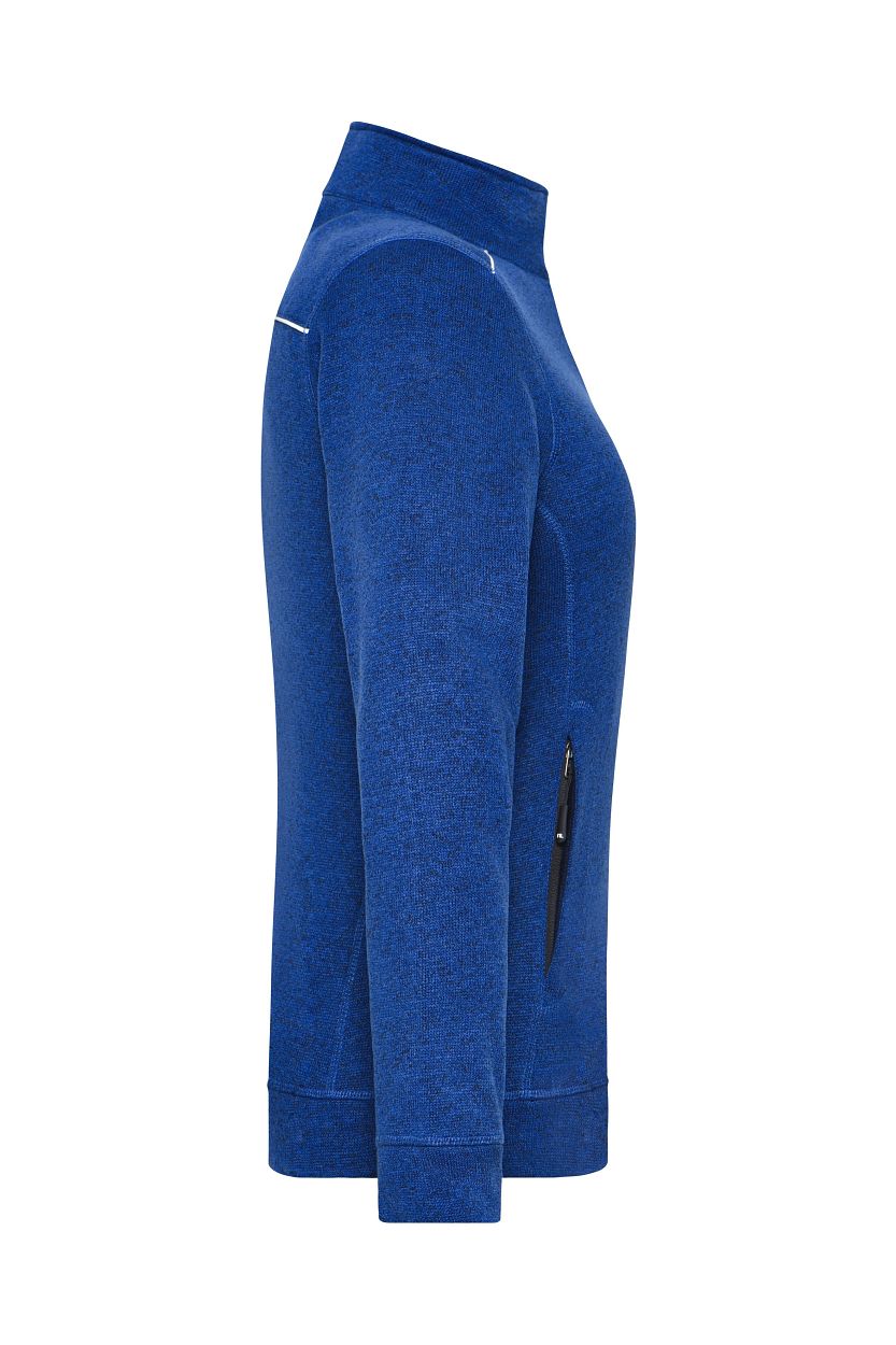 Ladies' Knitted Workwear Fleece Jacket - SOLID - "JN897" in Dark-Royal-Melange/Navy, Größe 4XL - Daiber