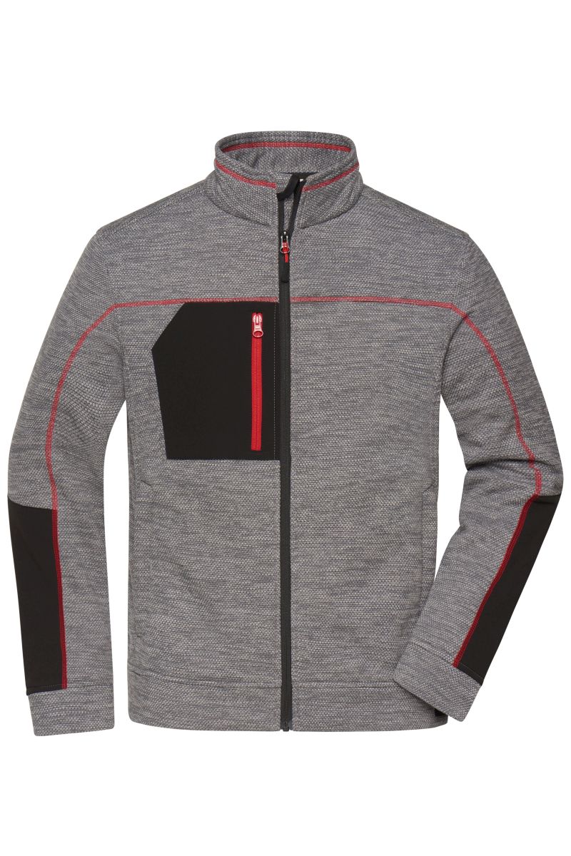 JN1818 Herren Structure Fleece Jacke in Carbon-Melange / Black / Red, Größe 5XL von James & Nicholson