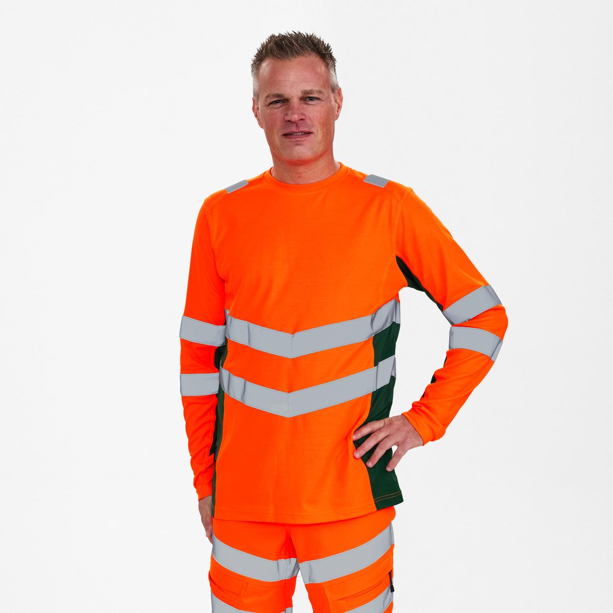ENGEL Safety Langarm-Shirt in Orange/Grün, Größe XS