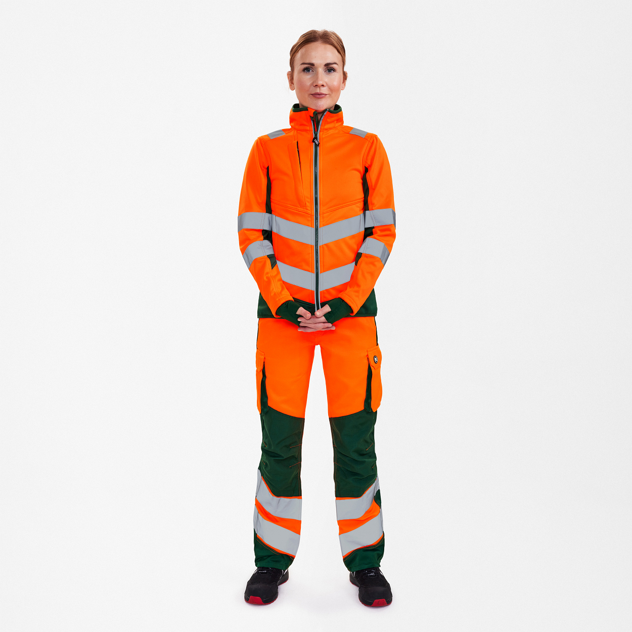 ENGEL Safety Damen Softshelljacke in Orange/Grün, Größe XS