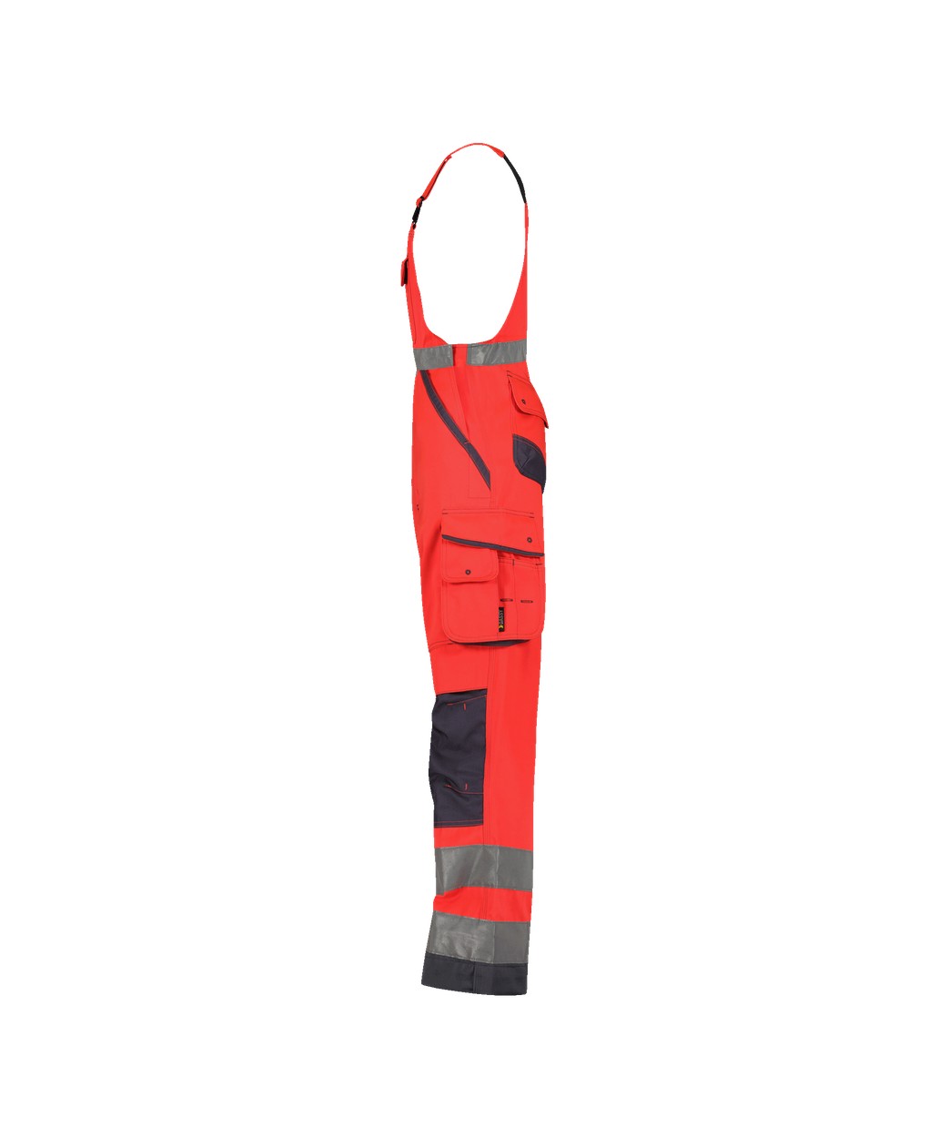 Warnschutz Latzhose mit Kniepolstertaschen "DASSY® Malmedy" in NEONROT/ZEMENTGRAU, Größe 58 - langer Schritt PESCO74
