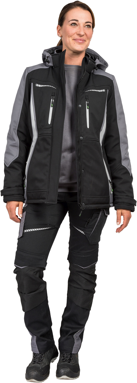 Damen Winter-Softshelljacke Schwarz/Grau FLXDI, Gr. 52 von Leibwächter