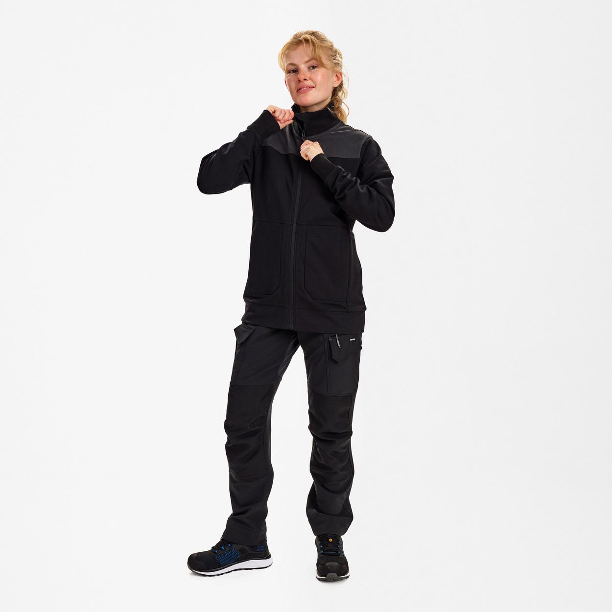 ENGEL Entire Damen Sweatcardigan mit Kragen in Schwarz/Anthrazit Grau, Größe XS