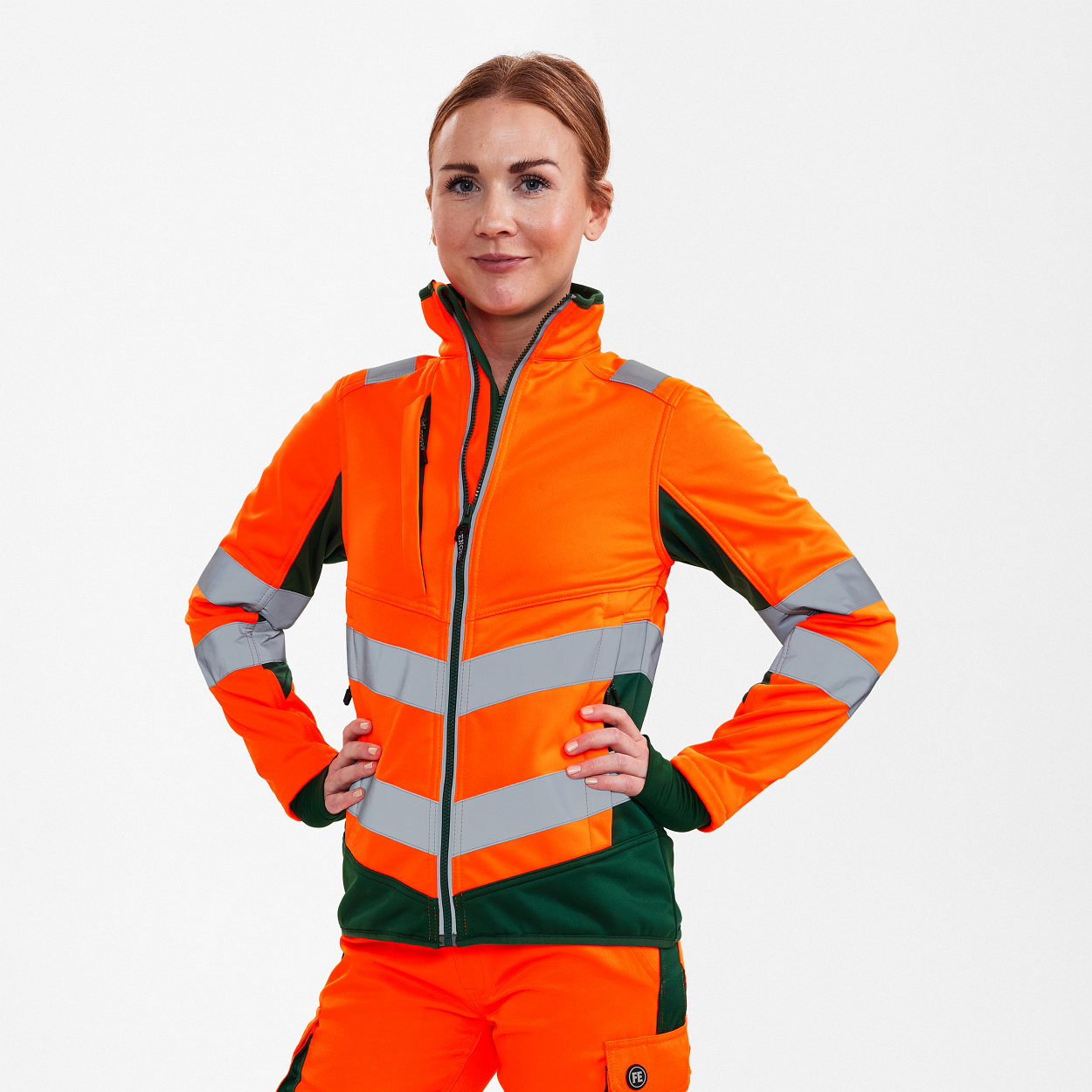 ENGEL Safety Damen Softshelljacke in Orange/Grün, Größe XS