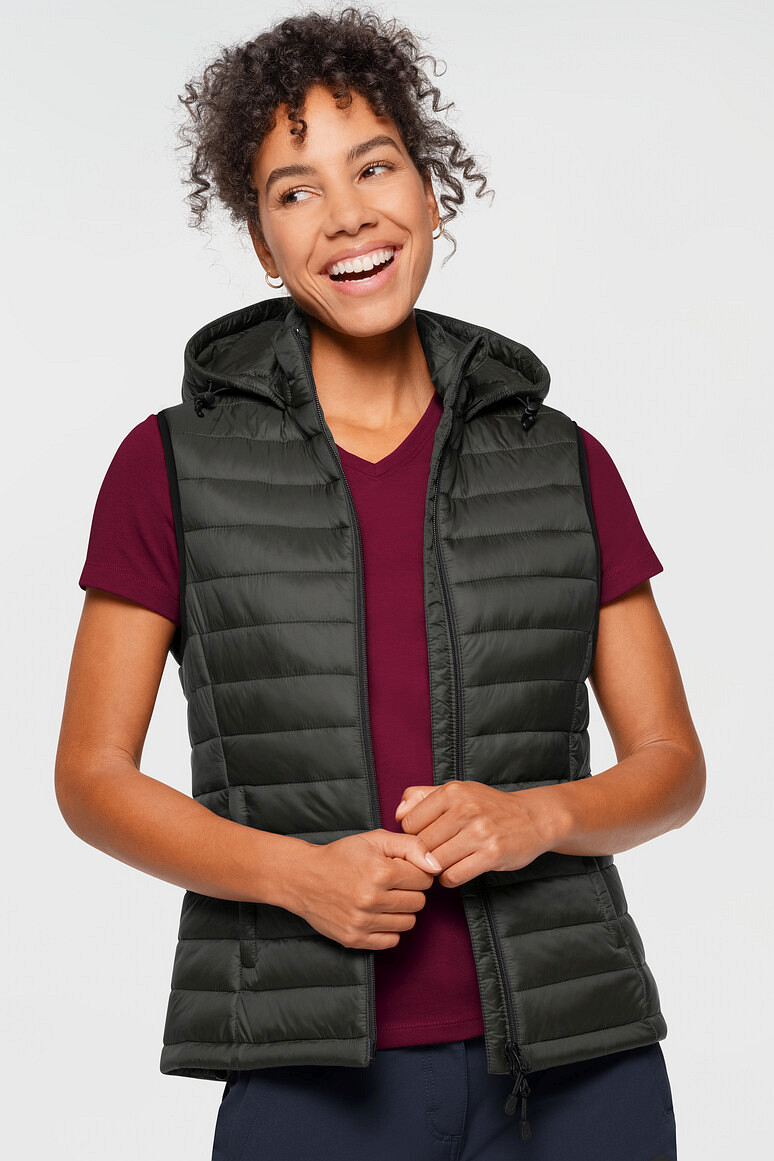 HAKRO 297 Damen Kapuzen Loftweste in karbongrau, Größe 3XL