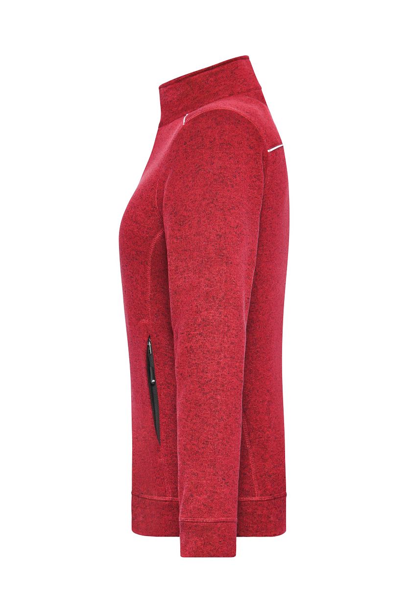 Ladies' Knitted Workwear Fleece Jacket - SOLID - "JN897" in Red-Melange/Black, Größe 4XL - Daiber