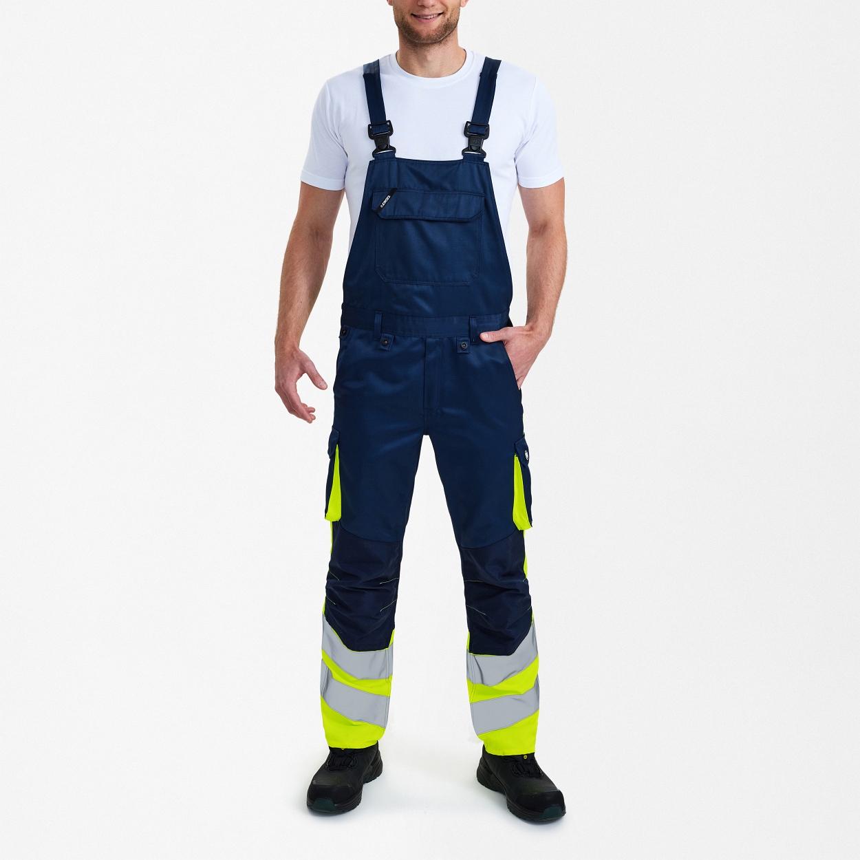 ENGEL Safety Light Latzhose in Blue Ink/Gelb, Größe 106