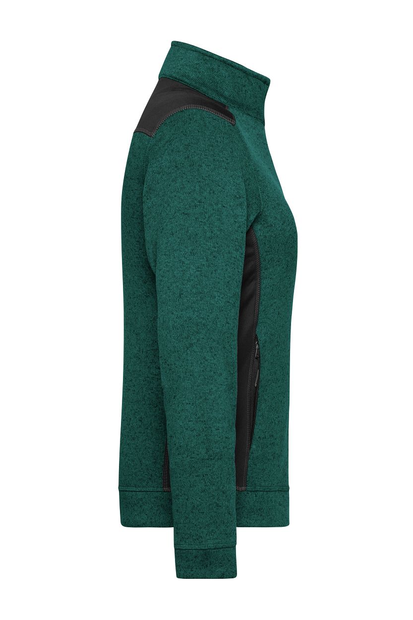 Ladies' Knitted Workwear Fleece Jacket - STRONG - "JN861" in Dark-Green-Melange/Black, Größe 4XL - Daiber