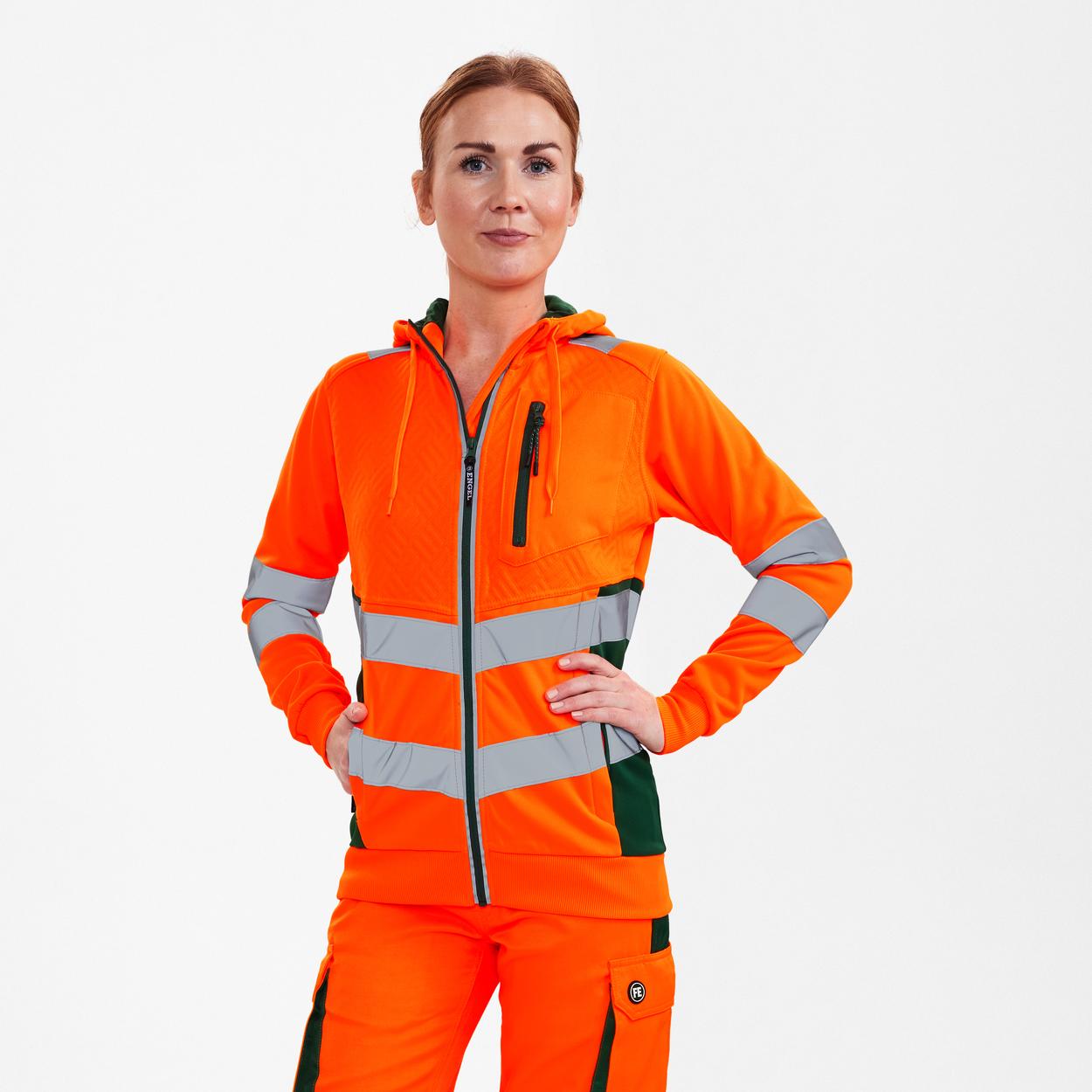 ENGEL Safety Damen Sweatcardigan in Orange/Grün, Größe XS