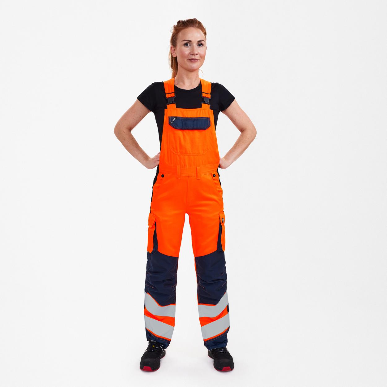 ENGEL Safety Light Damen Latzhose in Orange/Blue ink, Größe 48