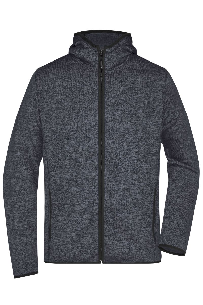 JN589 Herren Knitted Fleece Hoody in Dark-Melange / Black, Größe XL von James & Nicholson