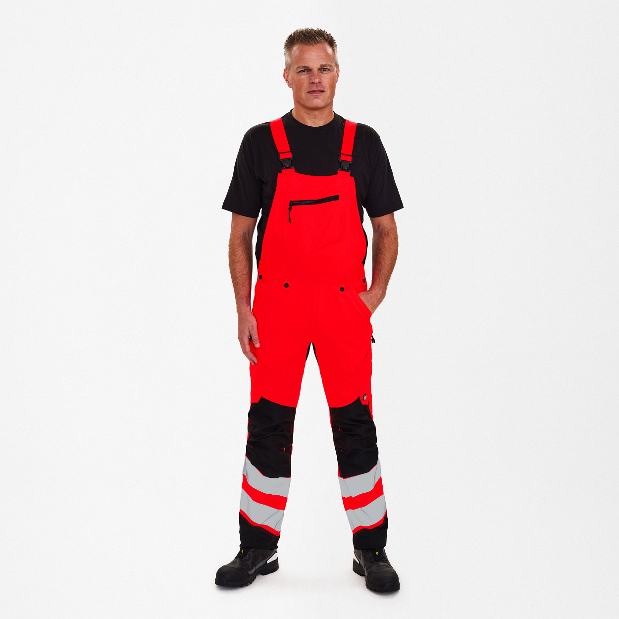 ENGEL Safety Latzhose in Rot/Schwarz, Größe 26
