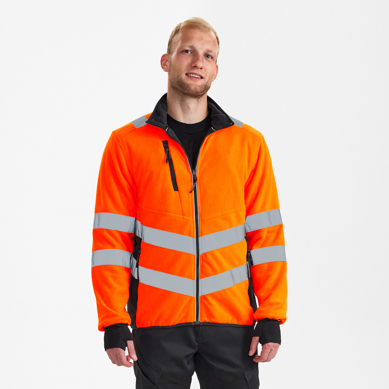 ENGEL Safety Fleecejacke in Orange/Anthrazit Grau, Größe XS