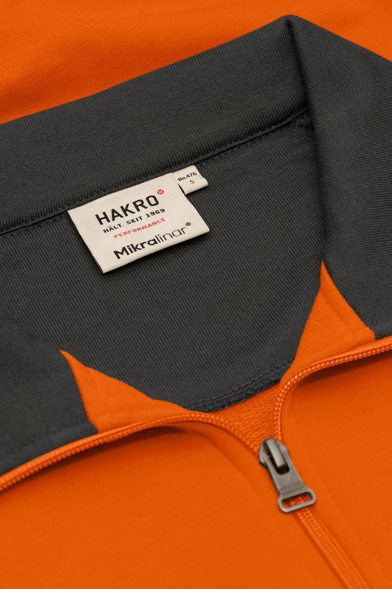 HAKRO 476 Zip-Sweatshirt Contrast MIKRALINAR® in Orange/Anthrazit, Größe 6XL