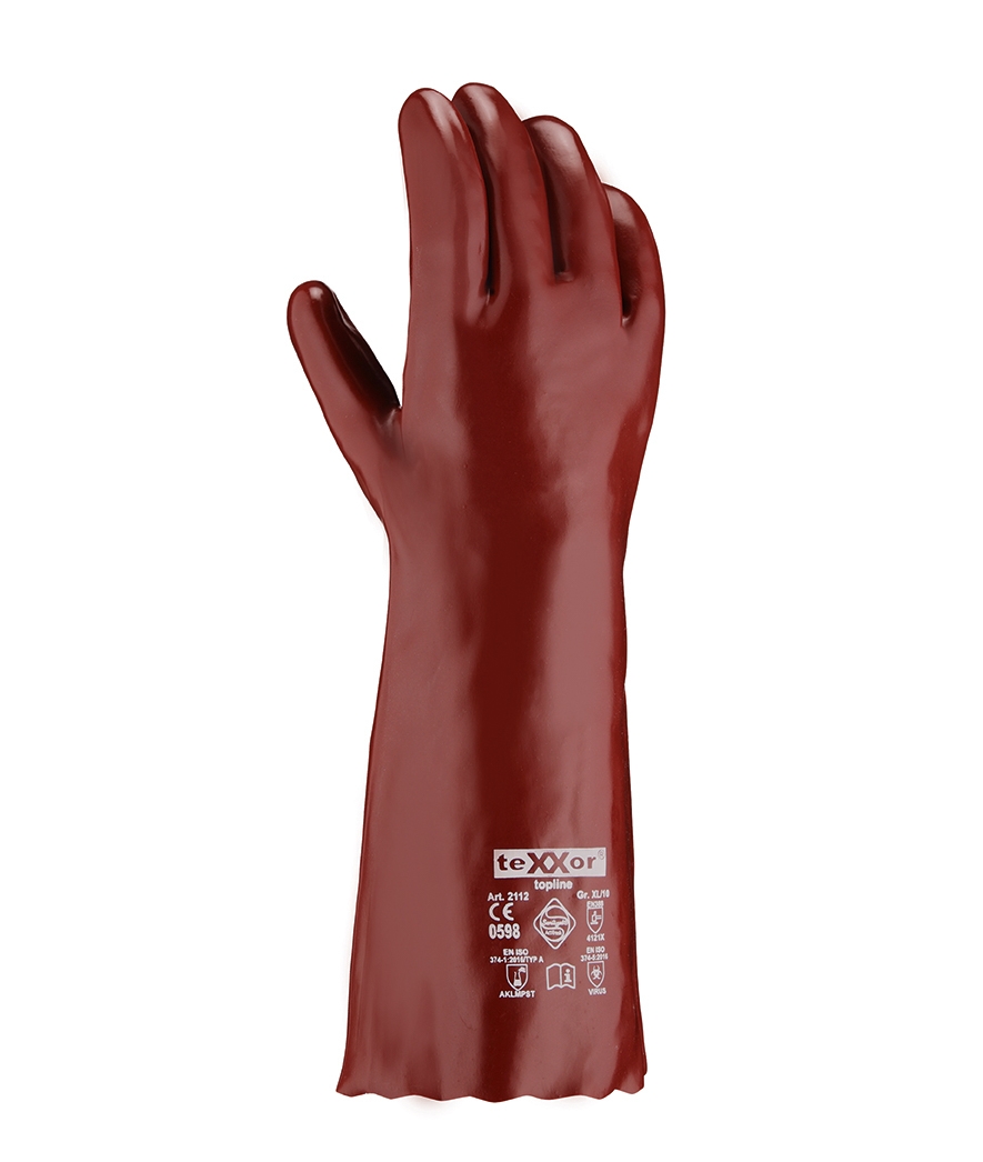 teXXor® topline Chemikalienschutz-Handschuhe PVC ROTBRAUN in Rot, Größe 10