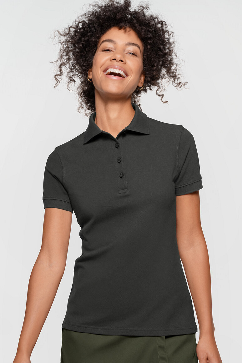 HAKRO 303 Label Free Damen Poloshirt Heavy MIKRALINAR® ECO in karbongrau, Größe 6XL
